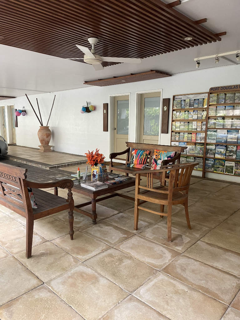 The reception area at Coral Sea Villas